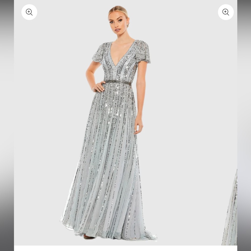 Adrianna Papell Ice Blue Silver Sequined Maxi Dress